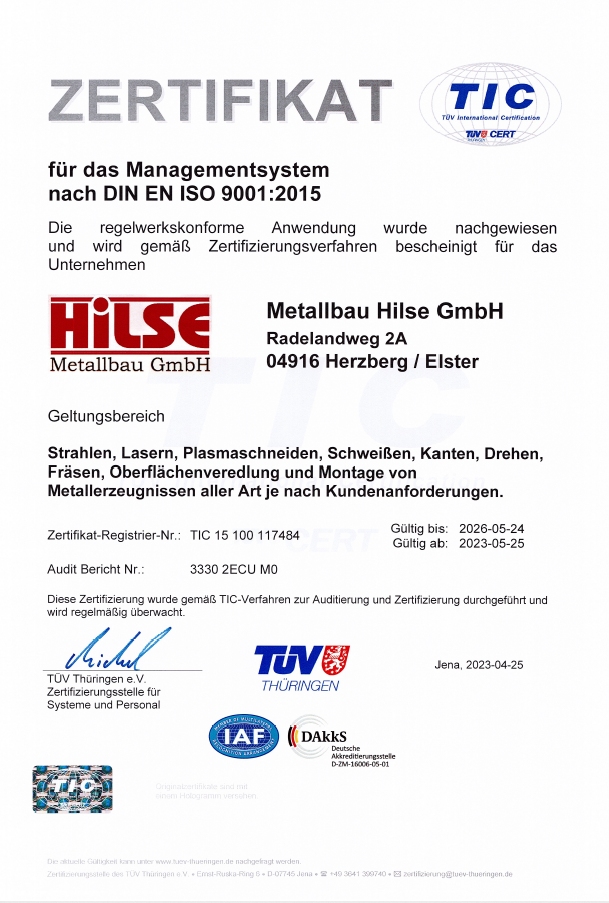 Zertifikat TÜV Thüringen
